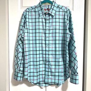 Robert Graham X Collection Aqua Blue Plaid Button Down Shirt Mens Long Sleeve L